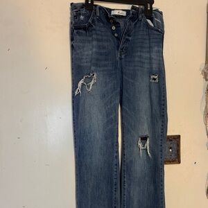 KanCan Distressed Straight Leg Jeans - Blue